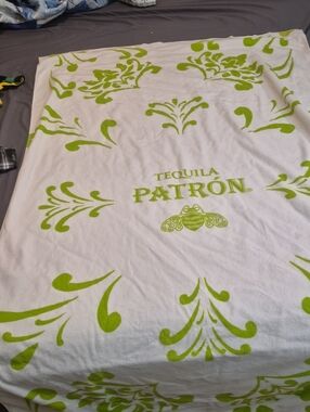 40x70 Patrón Tequila Logo Beach Towel - White & Lime Green